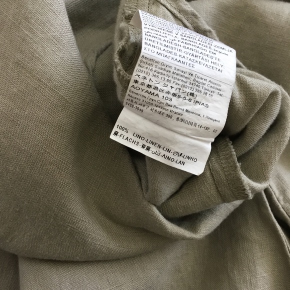 United Colors of Benetton Dress Pure Linen Sleeveless Khaki Size M - Picture 9 of 9